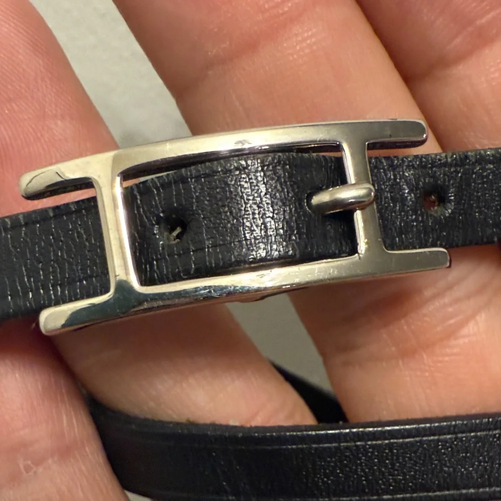 Hermes Black Leather Wrap Bracelet or choker with Silver Clasp